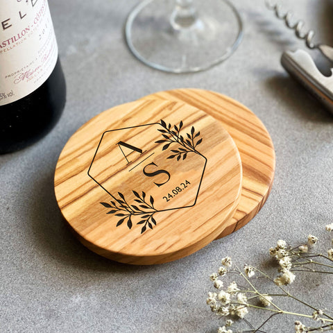 Personalised Couples Gift Marble & Wood Coaster