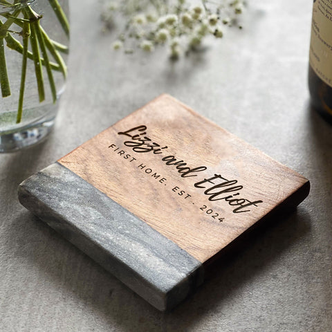 Personalised Acacia & Marble Coaster