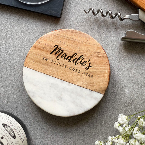 Personalised Acacia & Marble Coaster