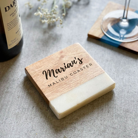 Personalised Acacia & Marble Coaster