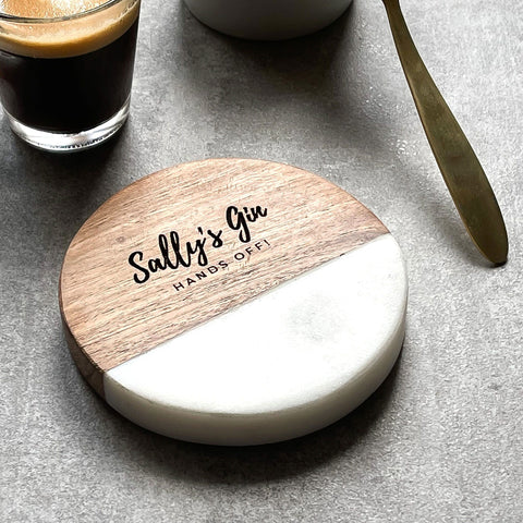Personalised Acacia & Marble Coaster