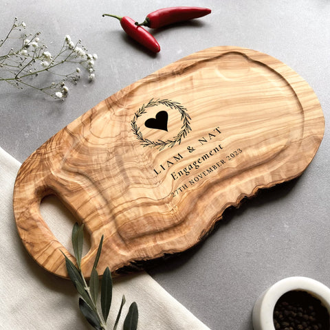 Personalized Handled Olive Wood Cheeseboard