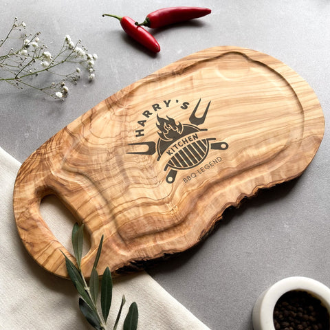 Personalized Handled Olive Wood BBQ Cutting Board