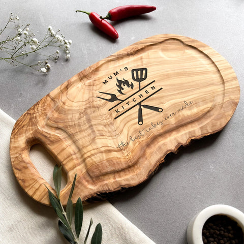Personalized Olive Wood Handled BBQ Serving Board