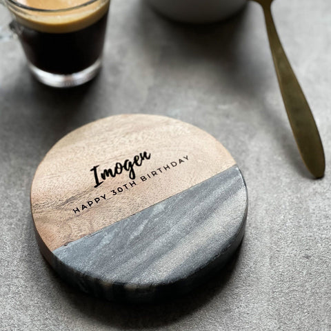 Personalised Acacia & Marble Coaster