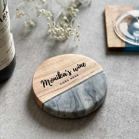 Personalised Acacia & Marble Coaster