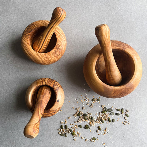 Traditional Olive Wood Pestle And Mortar