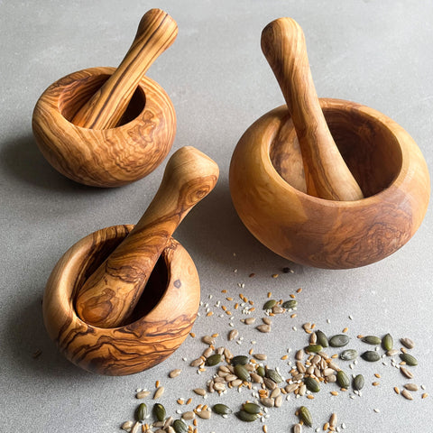 Traditional Olive Wood Pestle And Mortar