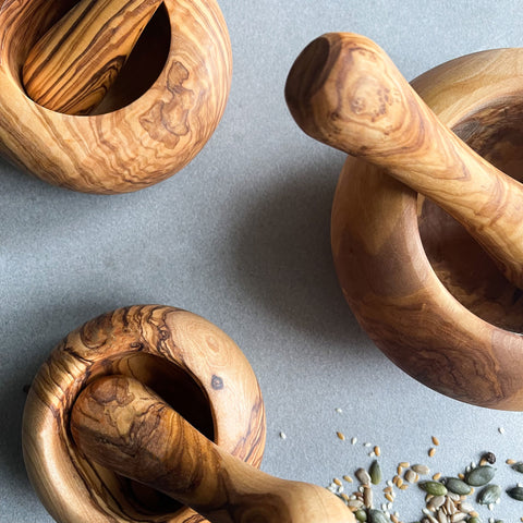 Traditional Olive Wood Pestle And Mortar