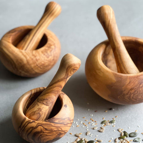 Traditional Olive Wood Pestle And Mortar