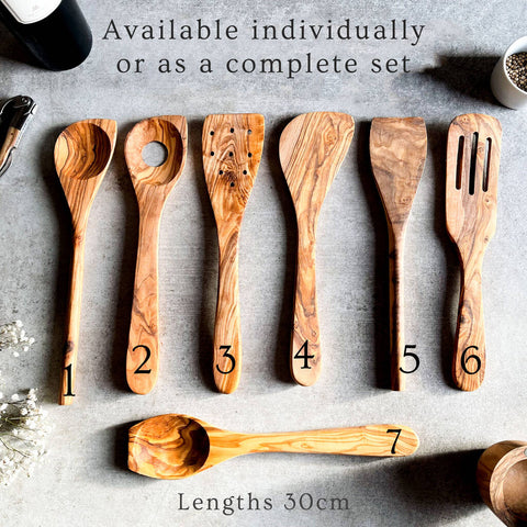 Traditional Olive Wood 7 Piece Kitchen Utensil Set