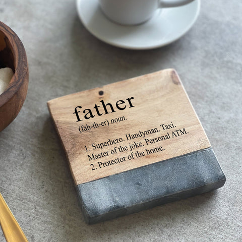 Father Definition White Marble & Wood Coaster