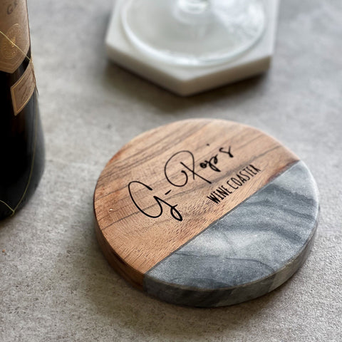 Personalised Marble & Wood Coaster