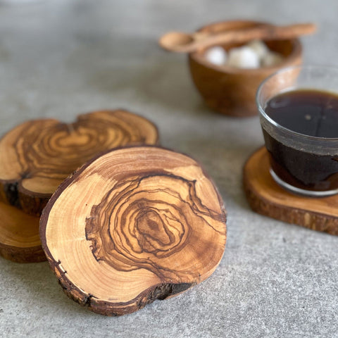 Set of 4 Olive Wood Rustic Coasters