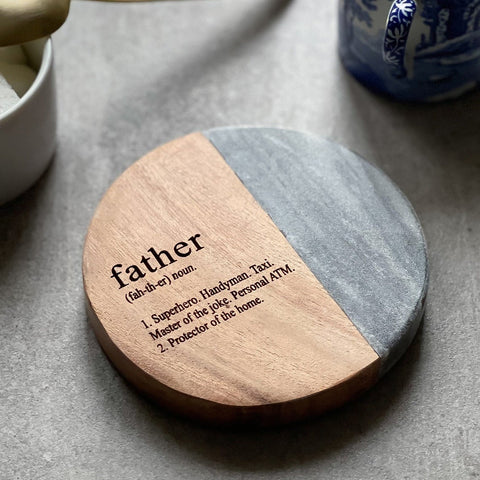 Father Definition Marble & Wood Coaster