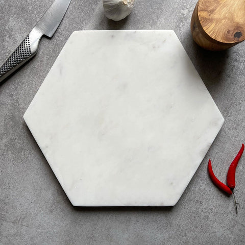 White/Grey Marble Hexagonal Serving Platter